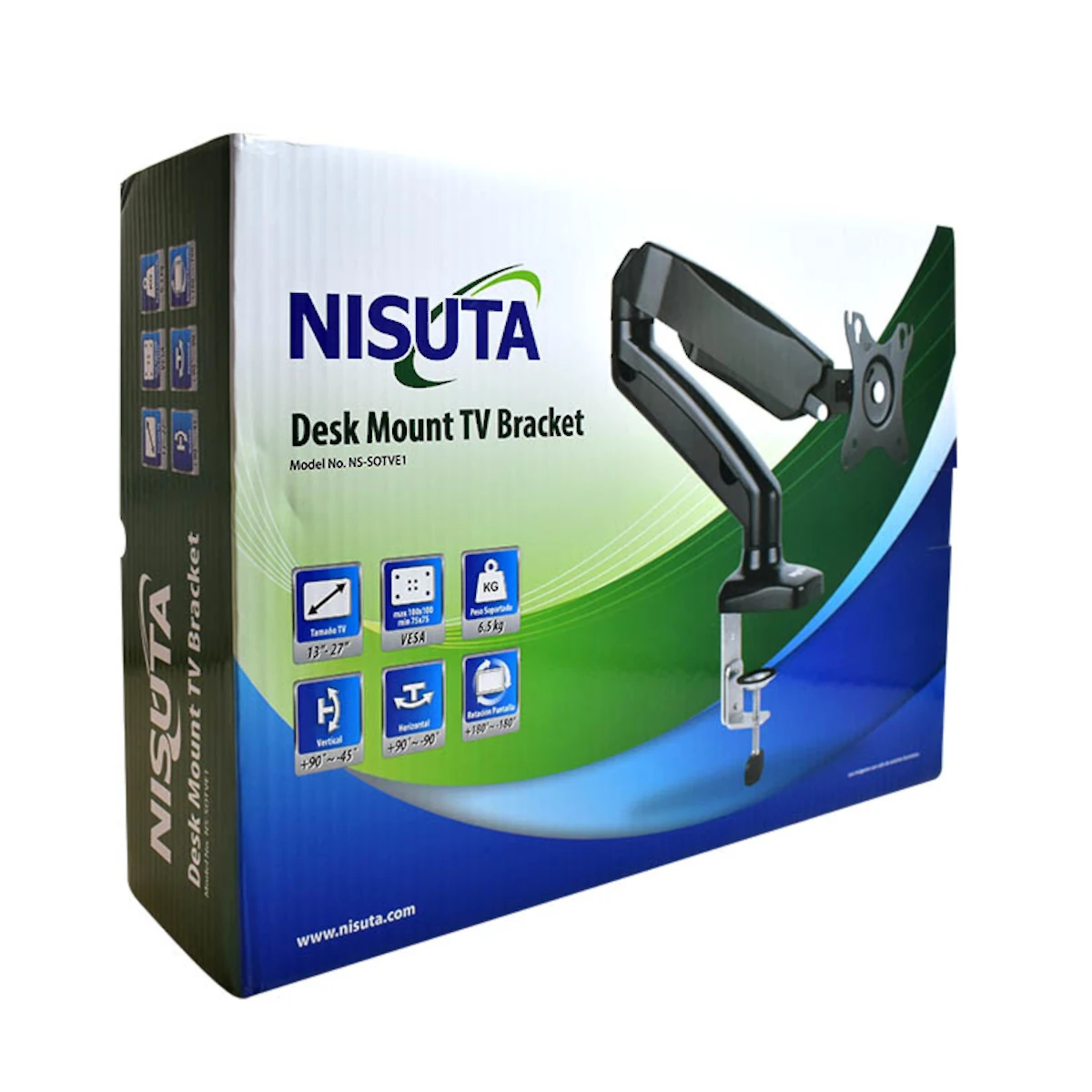 Vista lateral de Soporte Escritorio 13 A 27 Pulg Max 6,5Kg A Gas Nisuta