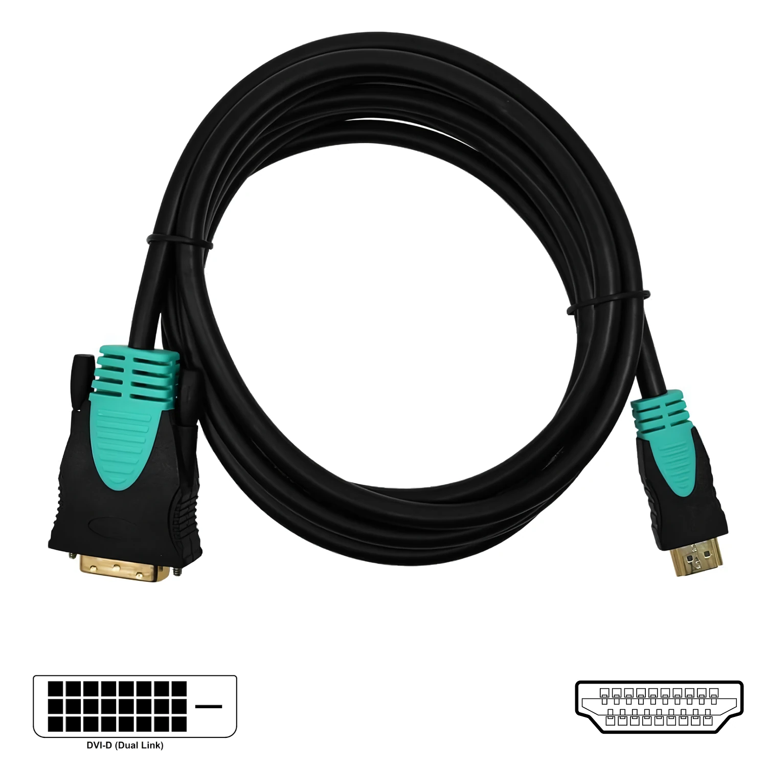 Vista lateral de Cable Dvi-D 24+1 Macho / Hdmi Macho Dual Link 3 Mts Nisuta