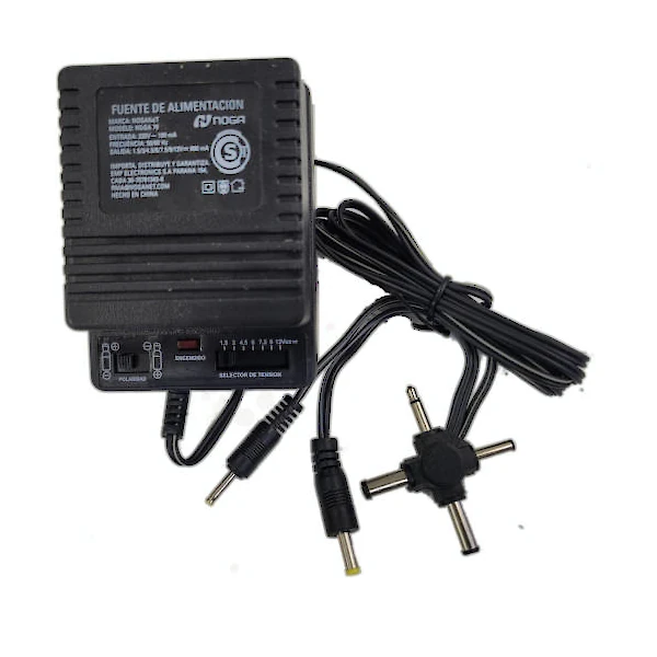 Vista lateral de Fuente Multiple Universal Multivoltaje 800Ma Noga 79 Con Fichas Multiples
