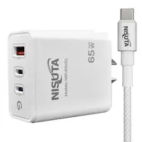 Cargador 65W Usb-C Pd X 2 + Usb-A Qc Carga Rapida Nisuta Con Cable