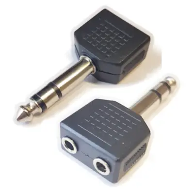 Detalles accesorios de Adaptador Plug 6,5 Estereo Macho A 2 Miniplug 3,5 Estereo Hembra