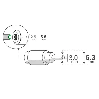 Detalles accesorios de Adaptador Dc Hueco 5,5 X 2,5 Mm Hembra A 6,3 X 3,0 Mm Macho