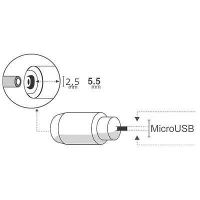 Detalles accesorios de Adaptador Dc Hueco 5,5 X 2,5 Mm Hembra A Micro-Usb