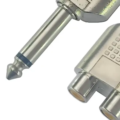 Detalles accesorios de Adaptador Plug 6,5 Mono Macho A 2 Rca Hembra Plastico Plateado