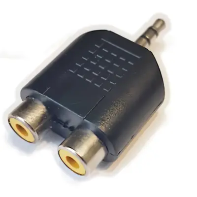 Vista lateral de Adaptador Miniplug 3,5 Estereo Macho A 2 Rca Hemb