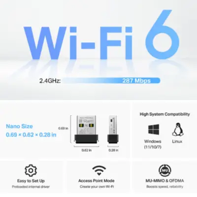 Detalles accesorios de Adaptador Wifi Usb Dual Band Tp-Link Archer TX1U Nano Ax300 Wifi6