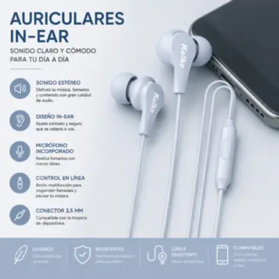 Detalles accesorios de Auricular C/Mic P/Celular Kolke KAI-663 Verde