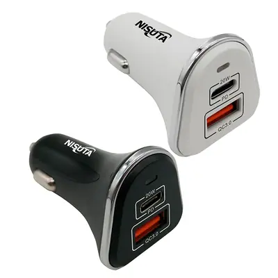 Cargador Para Auto 12/24V Carga Rapida 2 Salidas C (Pd20W) + A Qc 3.0 3A Negro