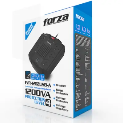 Detalles accesorios de Estabilizador De Tension 1200 Va 600W Forza Fvr-1202USB-A