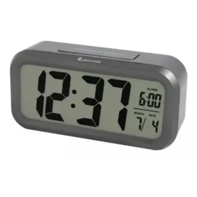 Vista lateral de Reloj Despertador Eurotime 610.23 Plateado con fecha Y temperatura