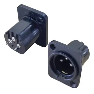 Detalles accesorios de Ficha Canon 3 Pines Macho Chasis Cuadrado Negro