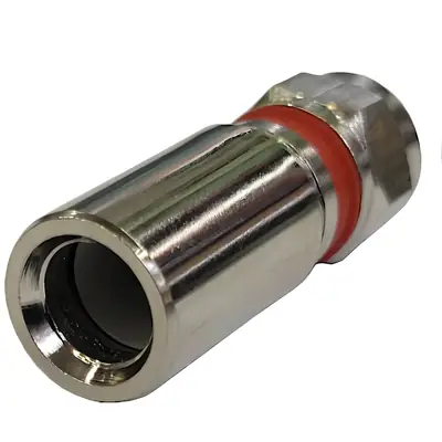 Vista lateral de Conector F Crimpeable Compresion Para Cable Rg59 Aro Rojo