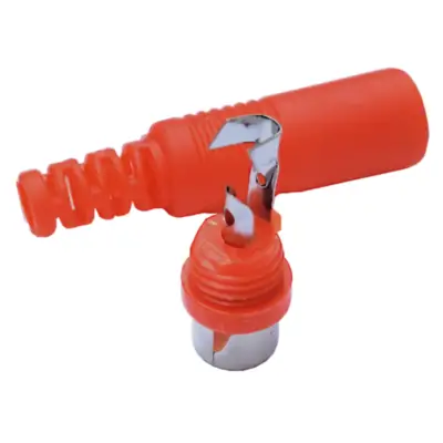 Vista lateral de Conector Ficha Rca Hembra Plastico Rojo Calidad Superior