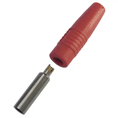 Vista lateral de Ficha Banana Hembra Jack A Cable Rojo