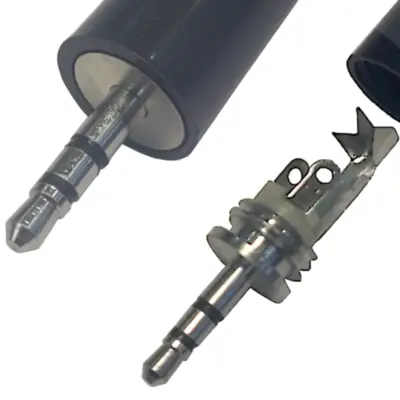 Detalles accesorios de Conector Ficha Miniplug 2,5 Macho Estereo Bakelita Negro