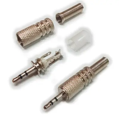 Detalles accesorios de Conector Ficha Miniplug 2,5 Macho Estereo Metal Plata