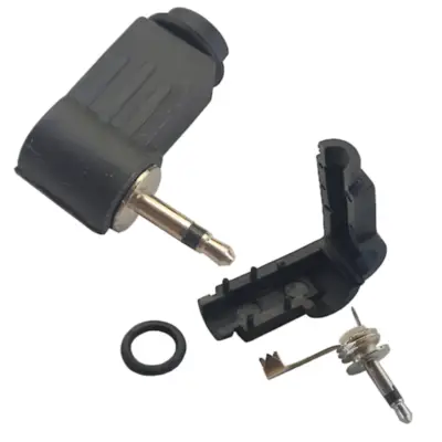 Detalles accesorios de Conector Ficha Miniplug 2,5 Macho Mono Plastico 90 Grados Negro