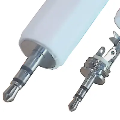 Detalles accesorios de Conector Ficha Miniplug 2,5 Macho Estereo Plastico Blanco