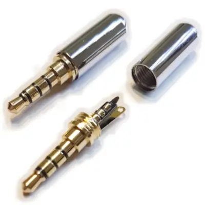 Detalles accesorios de Conector Ficha Miniplug 3,5 4 Polos Macho Cuerpo Compacto 7Mm Diam Plata