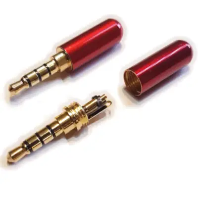 Detalles accesorios de Conector Ficha Miniplug 3,5 4 Polos Macho Cuerpo Compacto 7Mm Diam Rojo