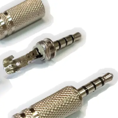 Detalles accesorios de Conector Ficha Miniplug 3,5 4 Polos Macho Metal Plata