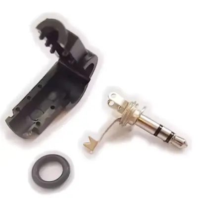 Vista lateral de Conector Ficha Miniplug 3,5 Macho Estereo Plastico 90 Grados