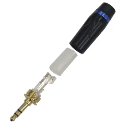 Vista lateral de Conector Ficha Miniplug 3,5 Macho Estereo Arwen Exclusive Metal Negro