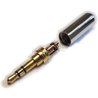 Vista lateral de Conector Ficha Miniplug 3,5 Macho Estereo Cuerpo Compacto Plata 7Mm Diam