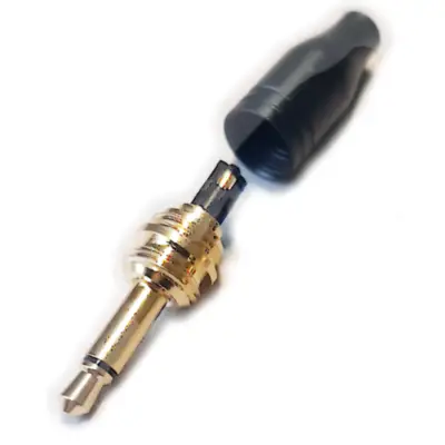 Vista lateral de Conector Ficha Miniplug 3,5 Macho Mono Dorado A Rosca Hembra