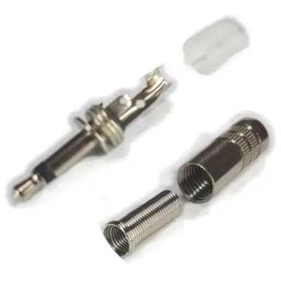 Vista lateral de Conector Ficha Miniplug 3,5 Macho Mono Metal Plata