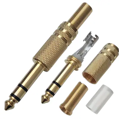 Detalles accesorios de Conector Ficha Estereo Plug 6,5 Macho Metal Dorada
