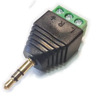 Vista lateral de Conector Ficha Miniplug 3,5 Macho Estereo A Bornera