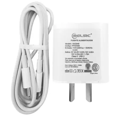 Vista lateral de Cargador 35W Usb-C PD Carga Rapida Pd Belsic Con Cable