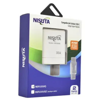Detalles accesorios de Cargador 35W Usb-C Pd + Usb-A Qc Carga Rapida Nisuta Con Cable