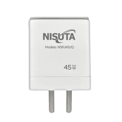 Vista lateral de Cargador 45W Usb-C Pd + Usb-A Qc Carga Rapida Nisuta Sin Cable