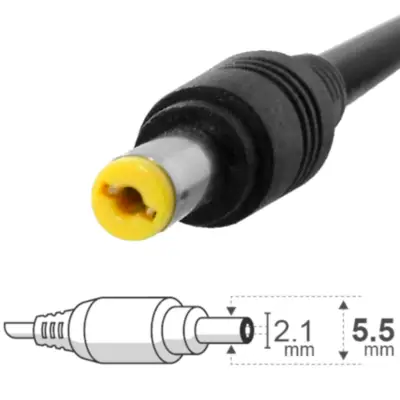 Vista lateral de Fuente 12 V 3 A Belsic 26325 Cargador P/Notebook Ficha 5,5 X 2,1 Mm