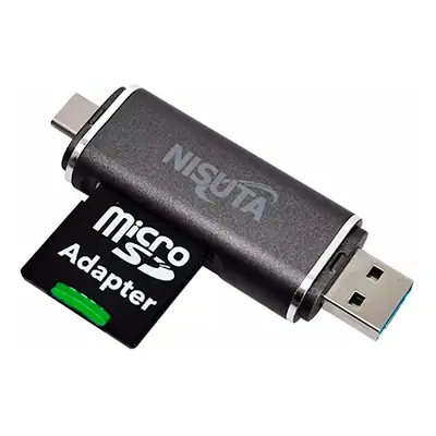 Vista lateral de Lector Usb Tipo A + C + Micro P/ Tarjetas Sd Micro-Sd Tf Hasta 512 Gb
