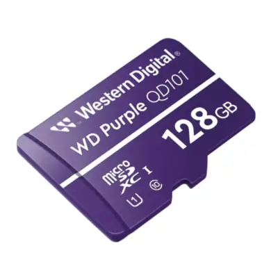 Vista lateral de Memoria MicroSD 128Gb WD Purple Especial Videovigilancia
