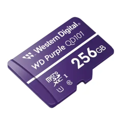 Vista lateral de Memoria MicroSD 256Gb WD Purple Especial Videovigilancia