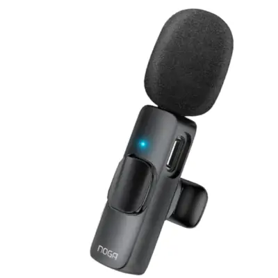 Vista lateral de Microfono Corbatero Inalambrico Con Ficha Miniplug 3,5Mm Noga