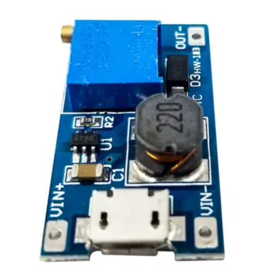 Vista lateral de Modulo Placa Dc-Dc Step-Up De 2-24V a 28V 2A Pldc370