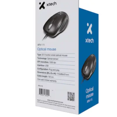 Detalles accesorios de Mouse Xtech Xtm-175 Usb 2 Bot 1000 Dpi