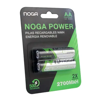 Vista lateral de Pila Aa Recargable 2700Mah Noga Nickel Metal Blister X2