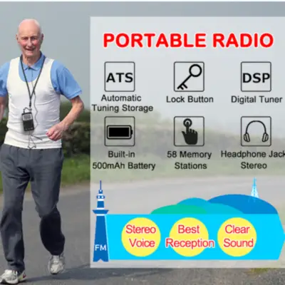 Detalles accesorios de Radio Portatil Am/Fm Ultra compacta HRD-103 con auricular