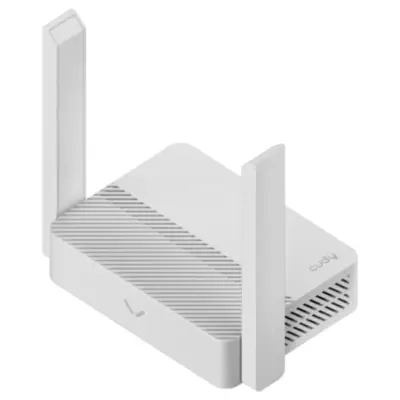 Vista lateral de Router Wifi 300Mbps 4Pto 2Ant 5Dbi Cudy WR300