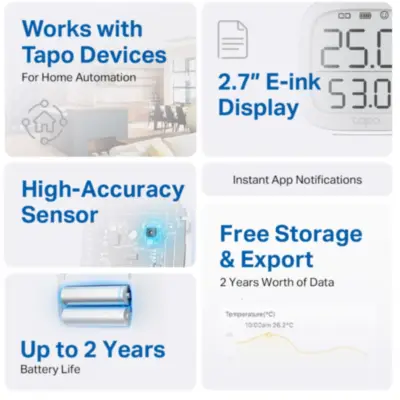Detalles accesorios de Sensor Inteligente de Temperatura / Humedad TP-Link TAPO T315