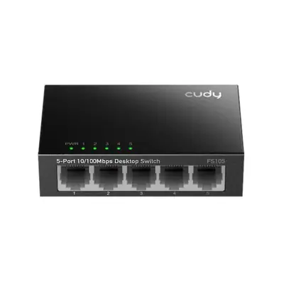 Vista lateral de Switch 5 Puertos 10/100 Cudy FS105 Caja Metalica