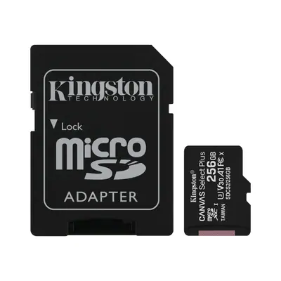Vista lateral de Memoria Micro Sd 256Gb Kingston Cl10 Canvas Select Plus C/Adaptador 100 Mb/S