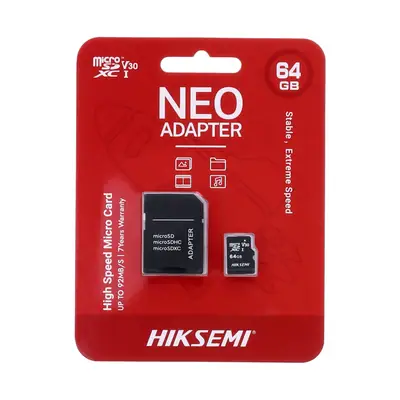 Vista lateral de Memoria Micro Sd 64Gb Hiksemi NEO Cl10 C/Adaptador