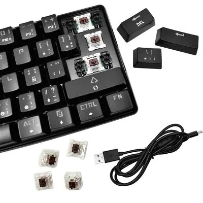 Vista lateral de Teclado Gamer Nisuta Mecanico Espanol Nskbgz61 Switch Marron Retroiluminado